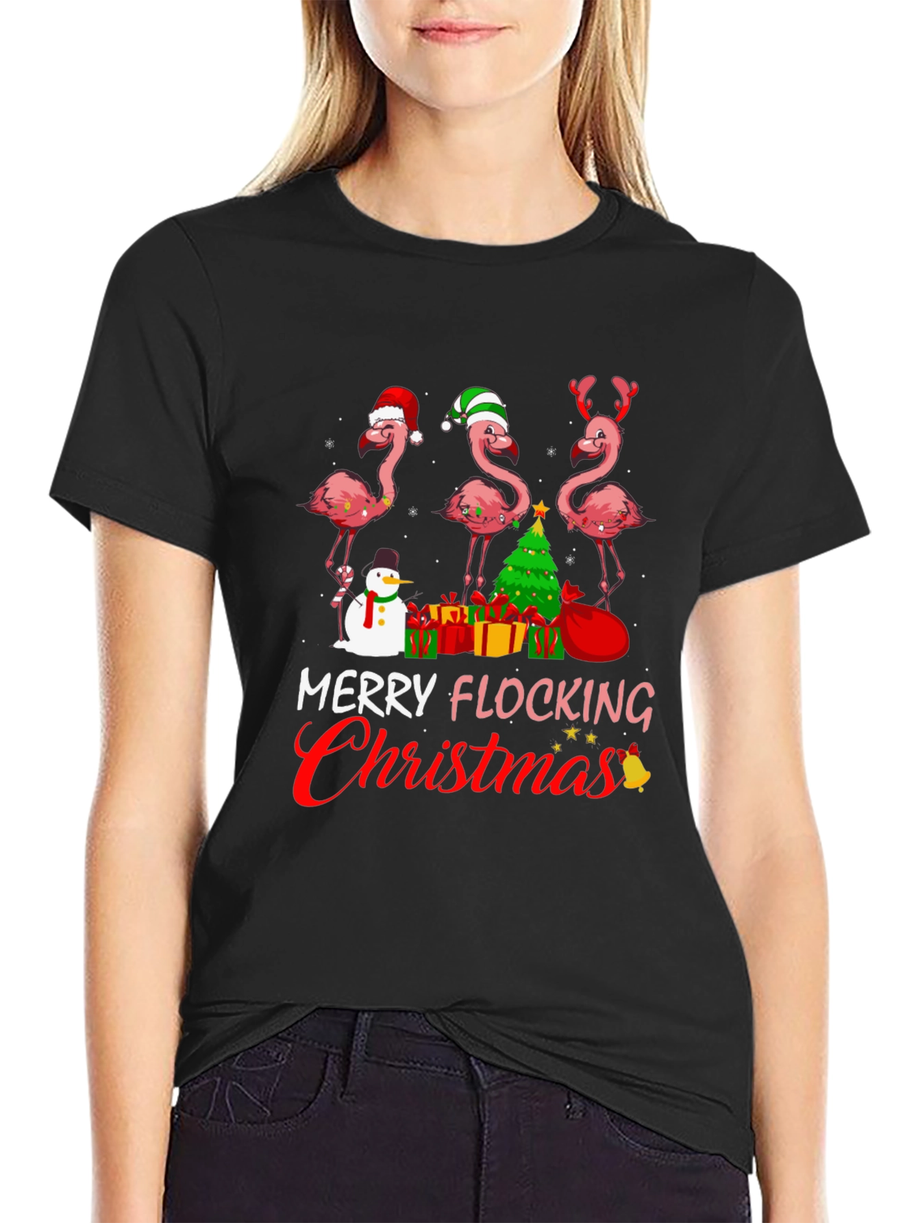 Merry Flocking Christmas Flamingo T-Shirt