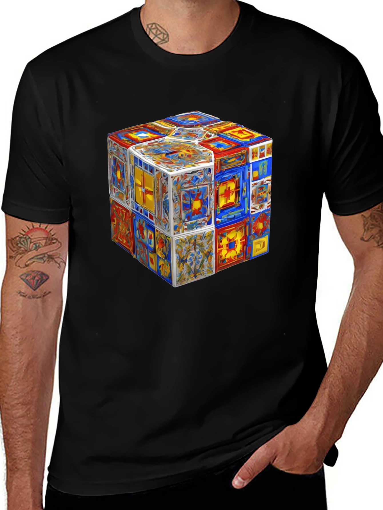 Artistic Cube Graphic Tee - Unique Mens T-Shirt