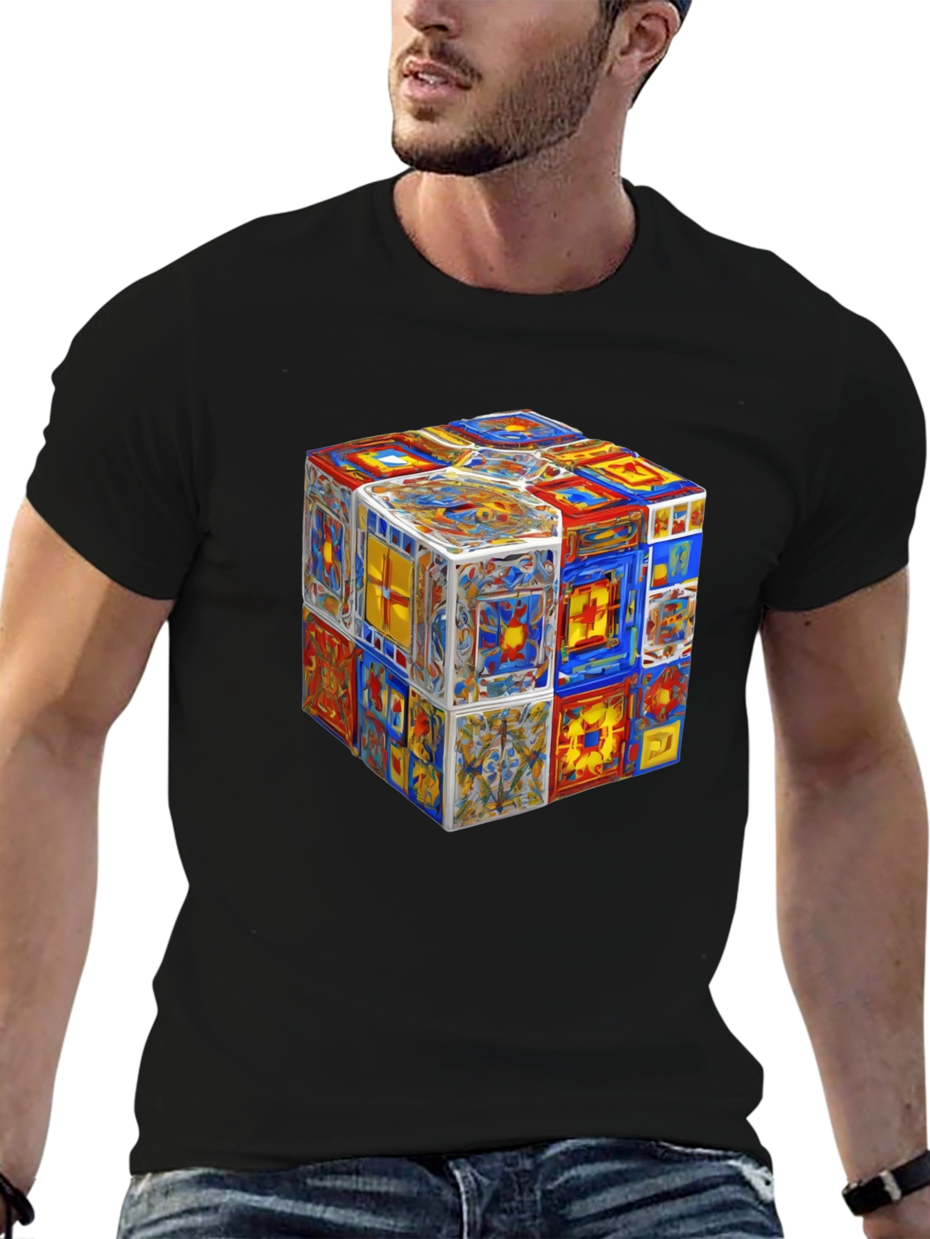 Artistic Cube Graphic Tee - Unique Mens T-Shirt