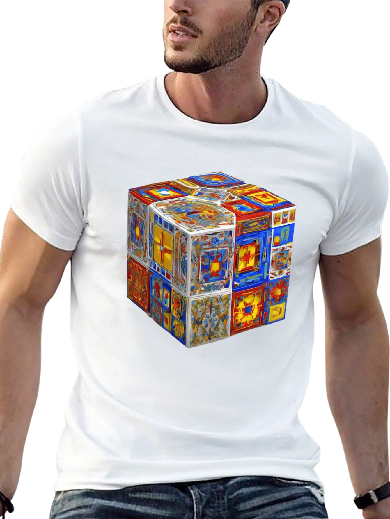 Artistic Cube Graphic Tee - Unique Mens T-Shirt