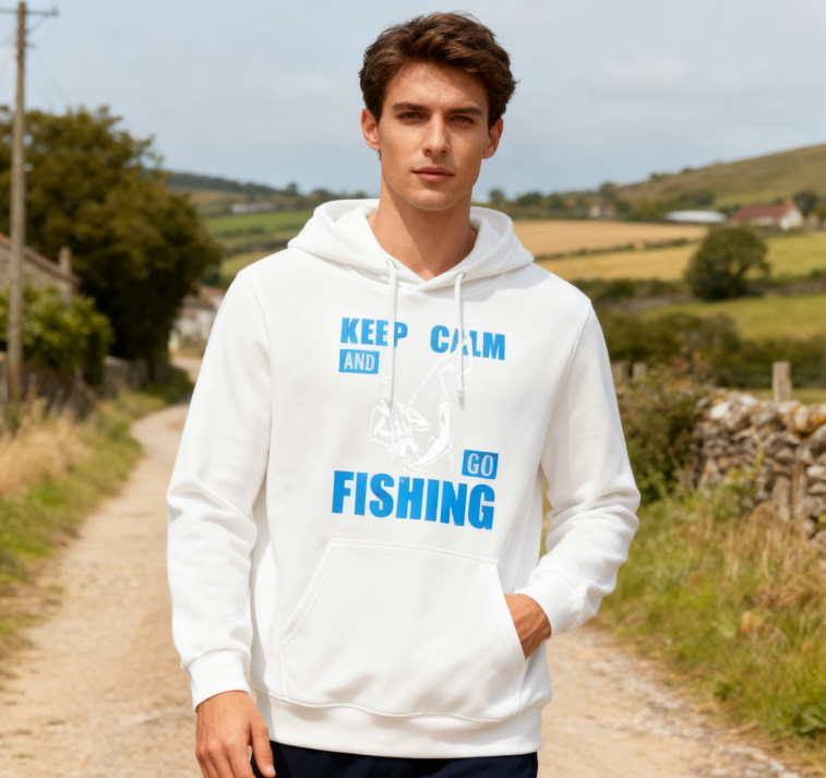 a'Keep Calm and Go Fishing' Graphic Hoodie for Outdoor Enthusiasts