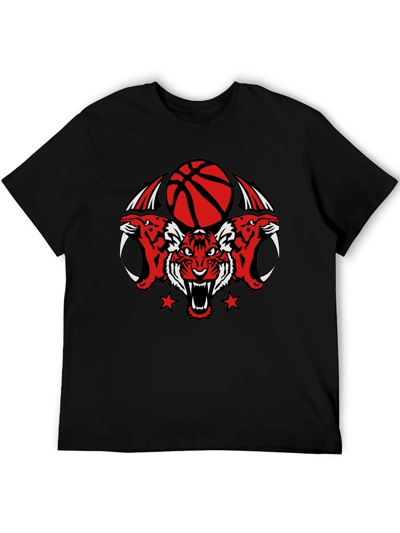 Tiger Basketball Graphic Tee - Black Cotton T-Shirt