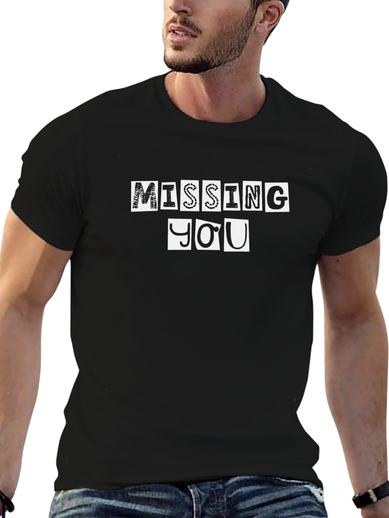 Missing You Graphic T-Shirt - Mens Black Cotton Tee