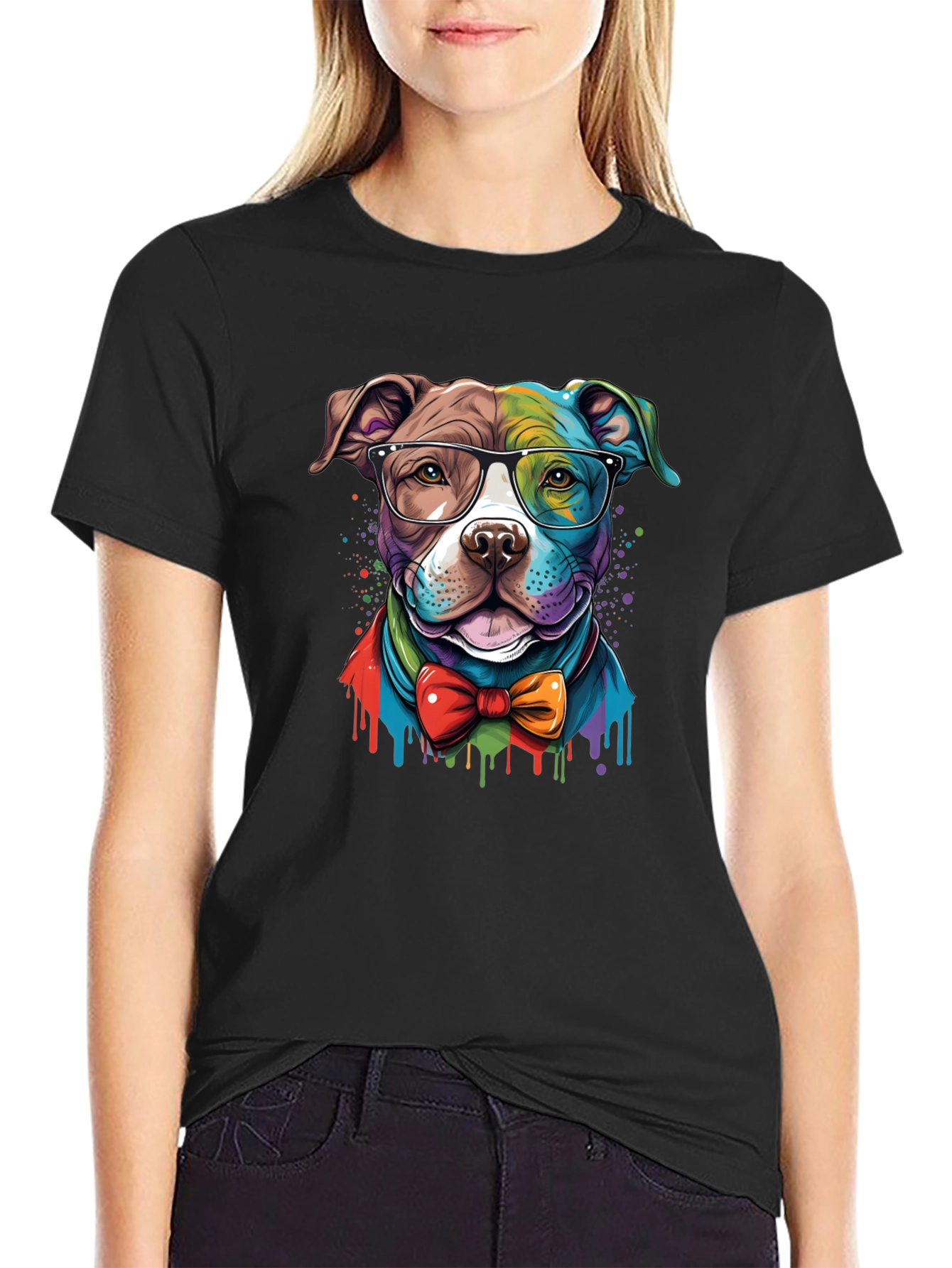 Dog with Glasses Graphic Tee - Black