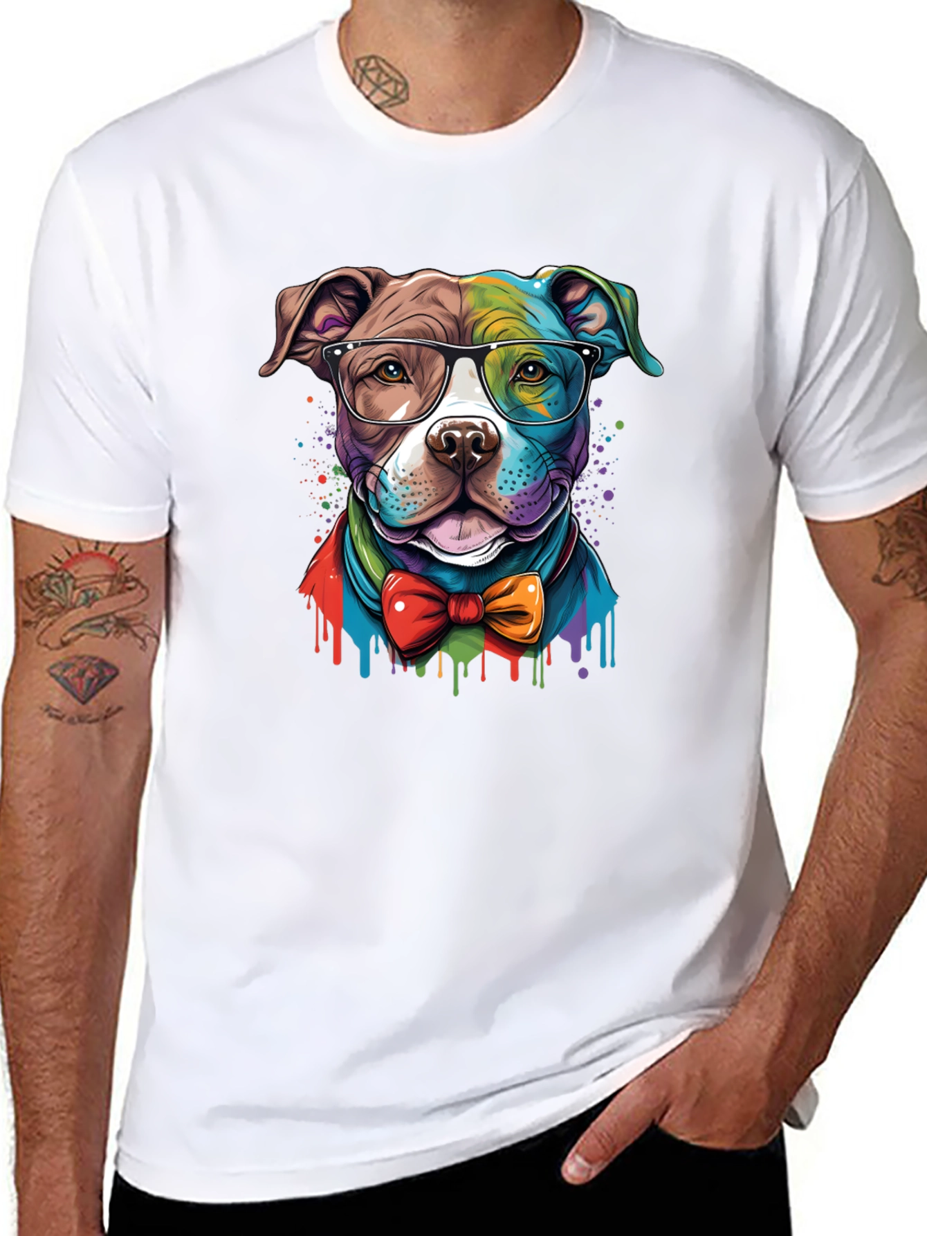 Dog with Glasses Graphic Tee - Black