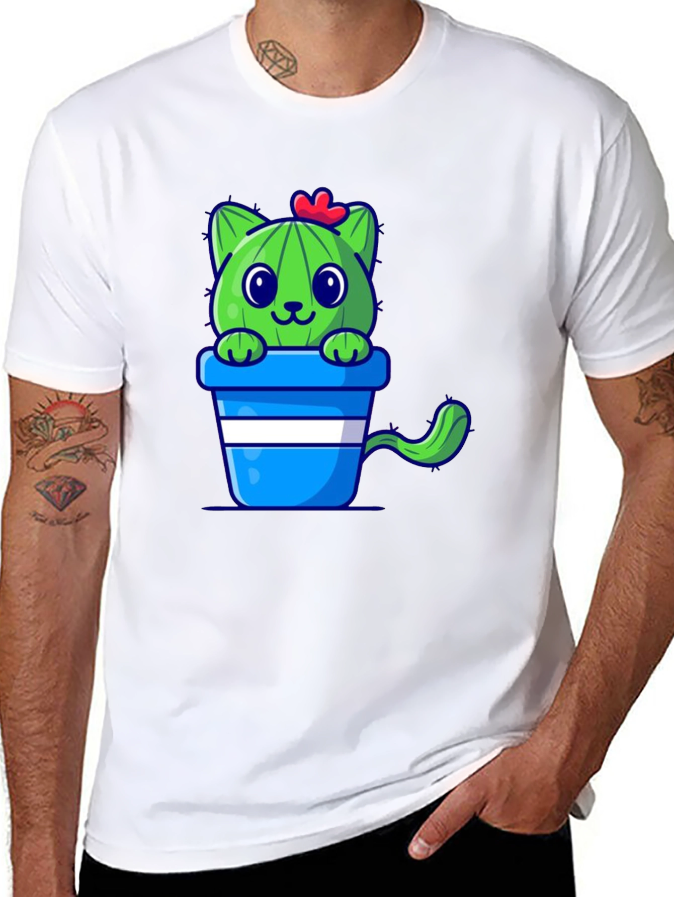 Cactus Cat T-Shirt - Cute Cartoon Design