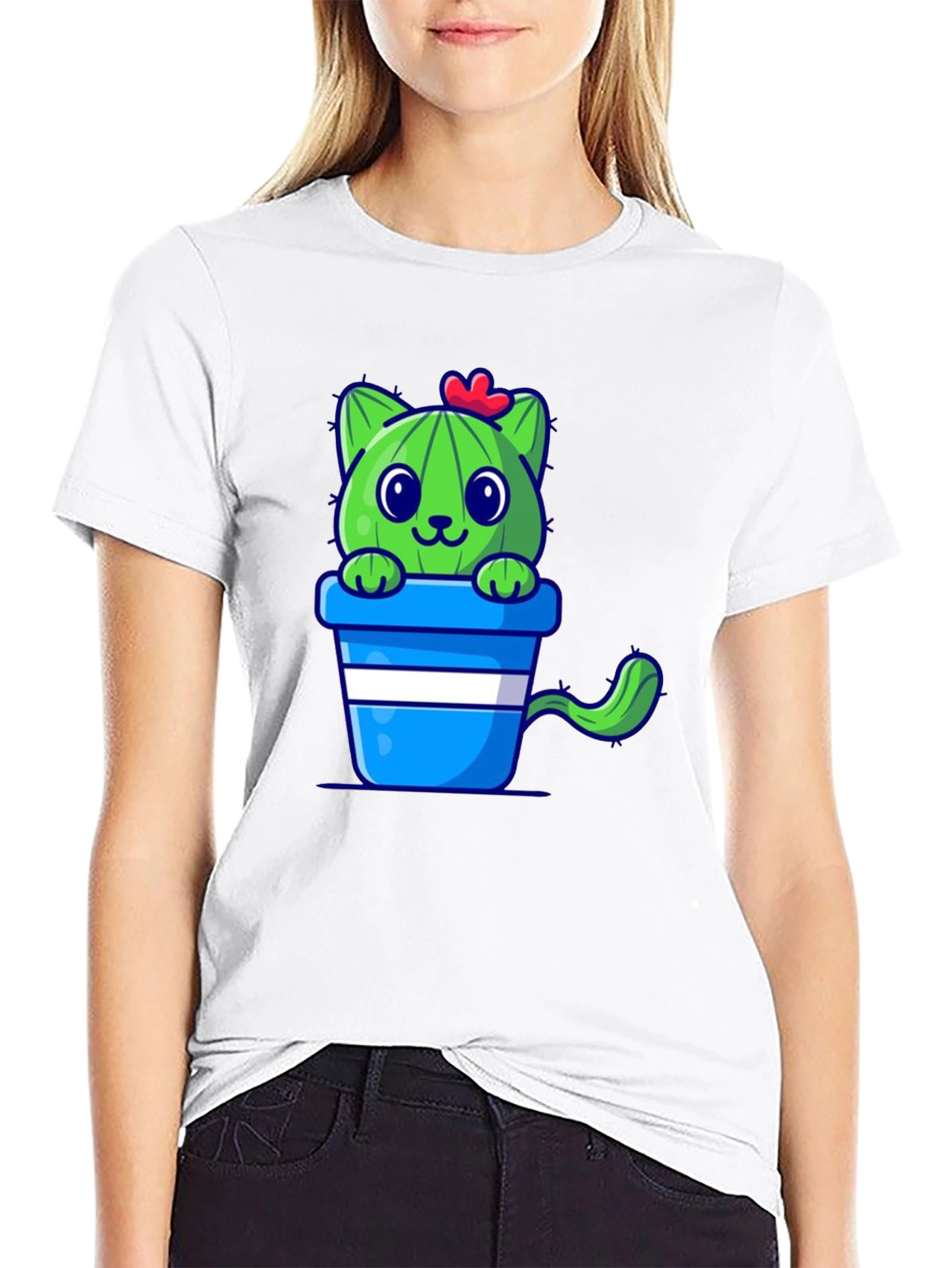 Cactus Cat T-Shirt - Cute Cartoon Design