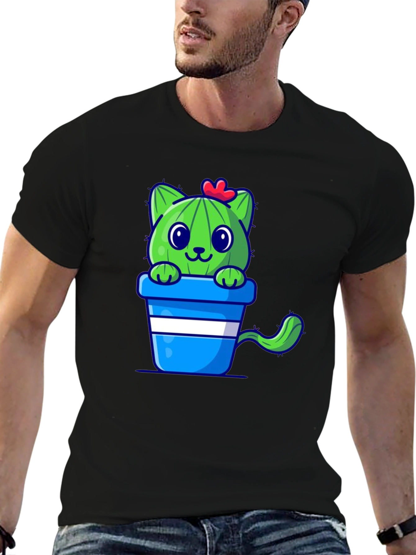 Cactus Cat T-Shirt - Cute Cartoon Design