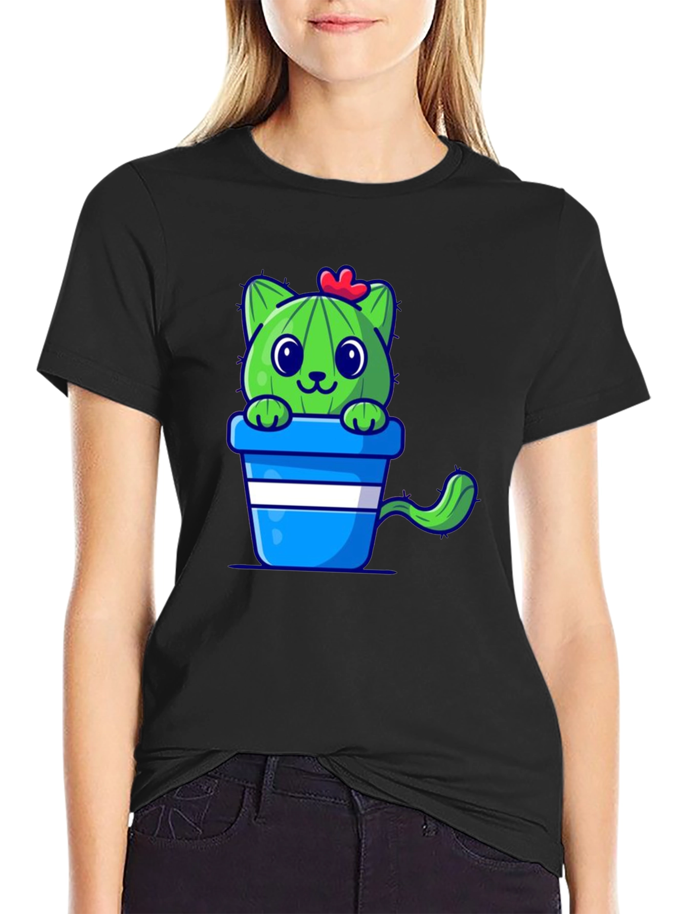 Cactus Cat T-Shirt - Cute Cartoon Design