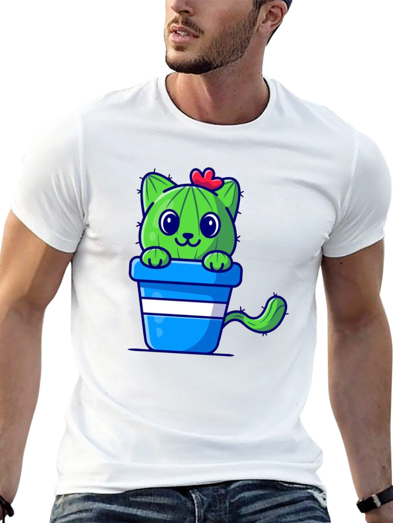 Cactus Cat T-Shirt - Cute Cartoon Design