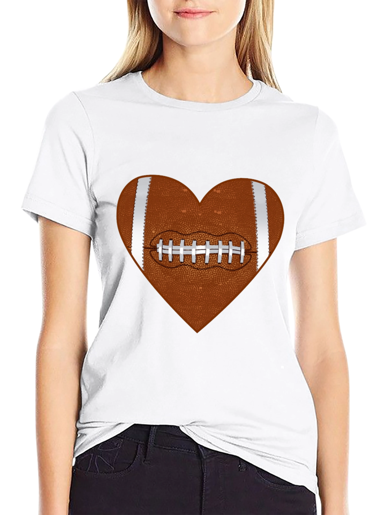 Football Heart Graphic Tee - Black Cotton T-Shirt
