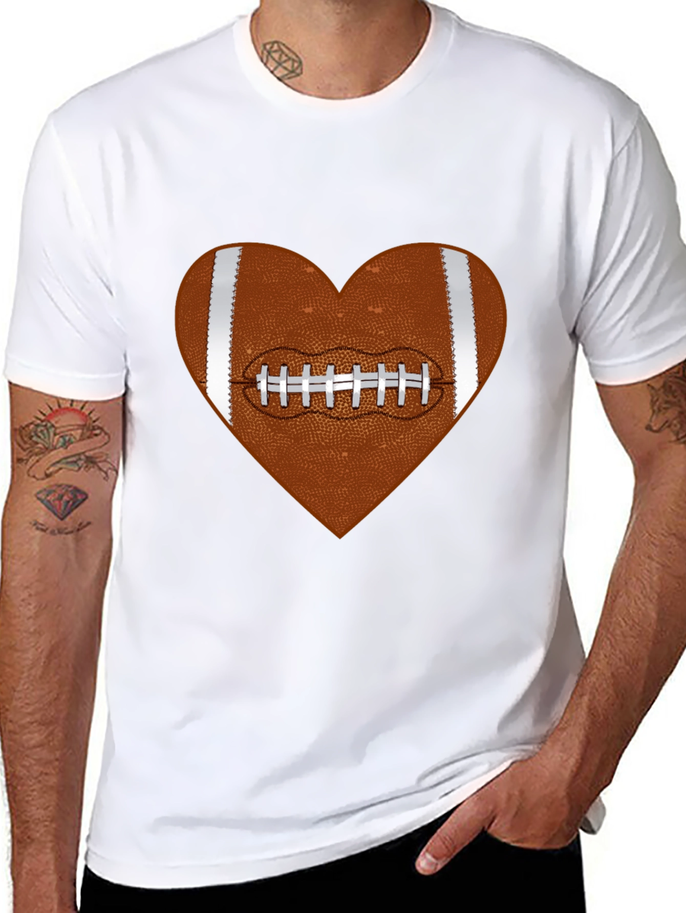 Football Heart Graphic Tee - Black Cotton T-Shirt