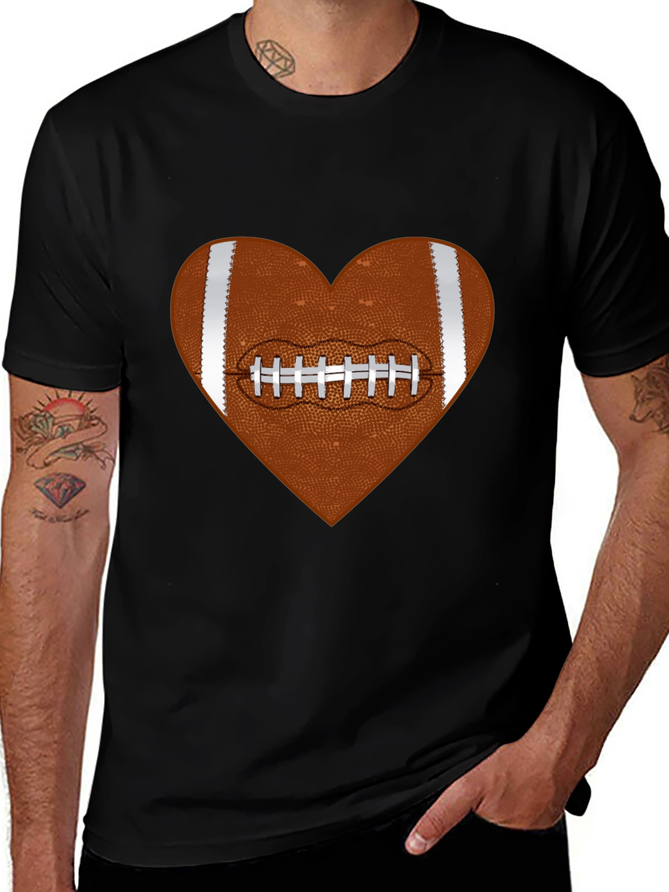Football Heart Graphic Tee - Black Cotton T-Shirt