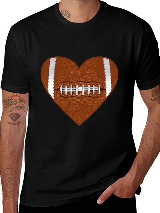 Football Heart Graphic Tee - Black Cotton T-Shirt