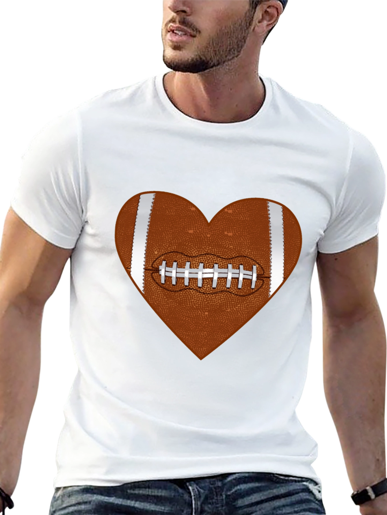 Football Heart Graphic Tee - Black Cotton T-Shirt