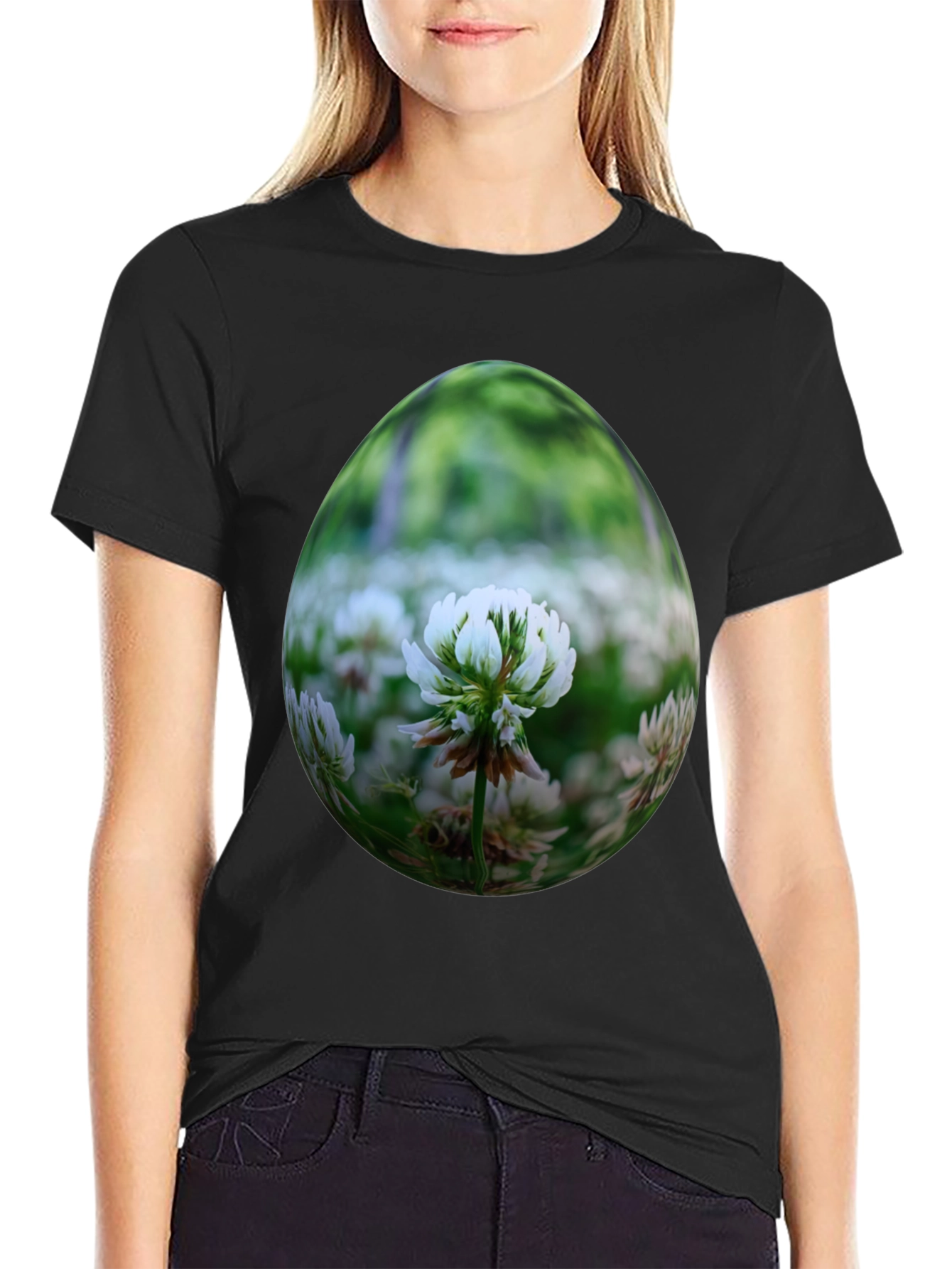 Clover Field Egg Graphic Black T-Shirt