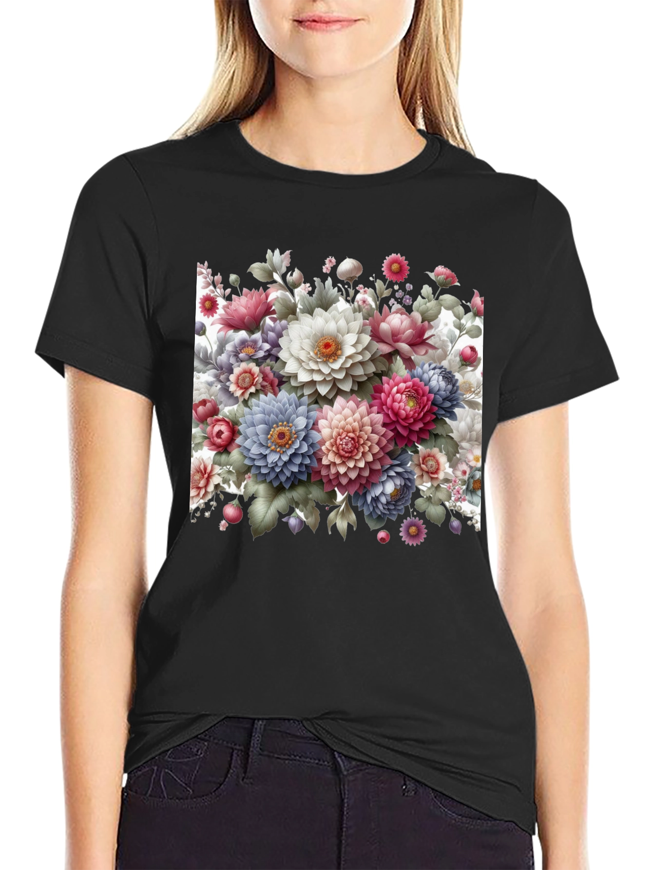 Floral Print Black T-Shirt