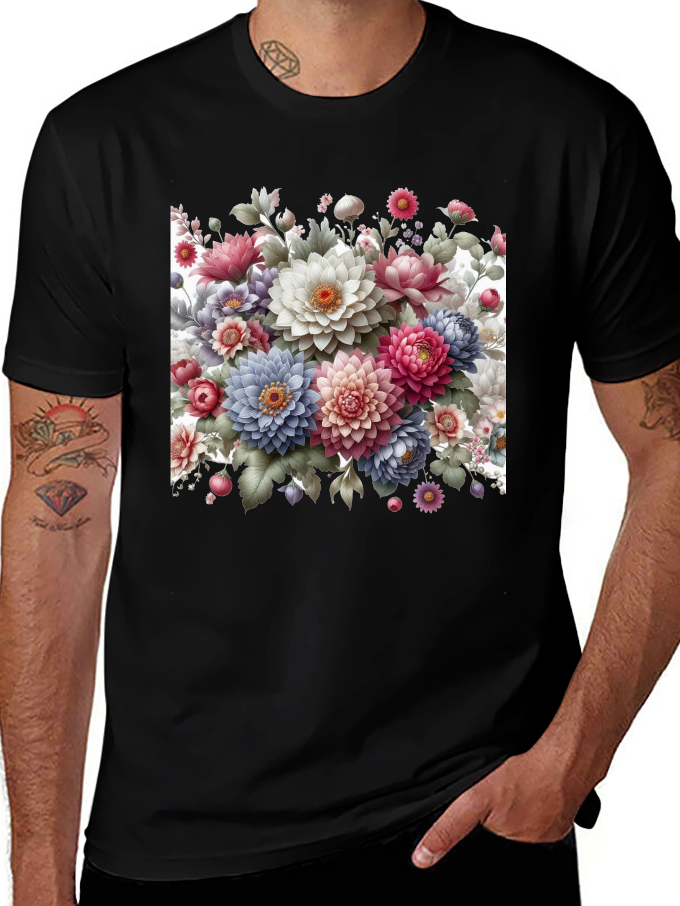 Floral Print Black T-Shirt