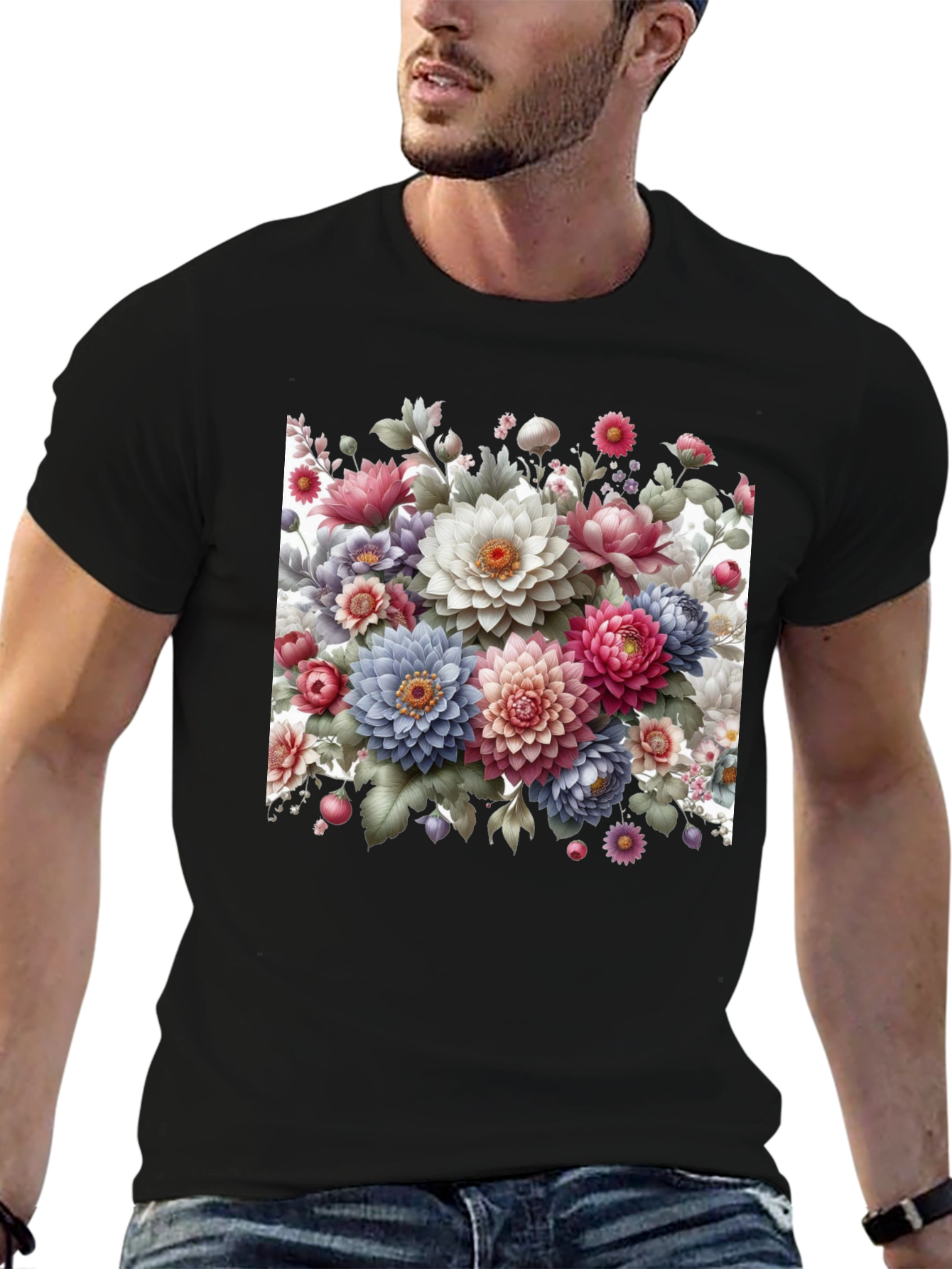 Floral Print Black T-Shirt