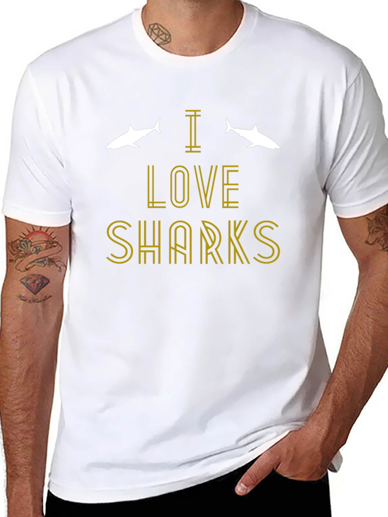 I Love Sharks T-Shirt -  Black Cotton Tee