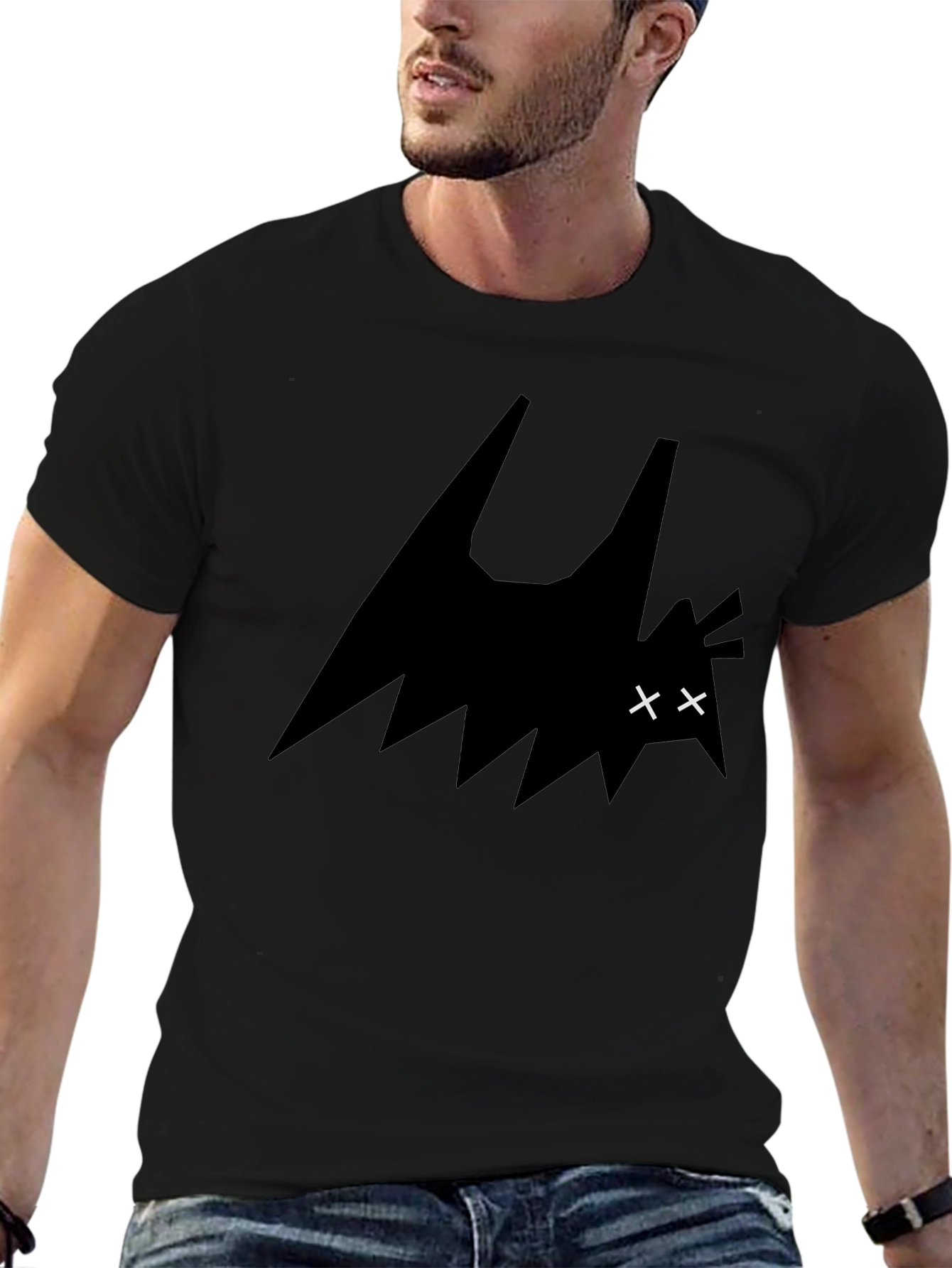Mens Black Graphic Tee - Abstract Bat Design