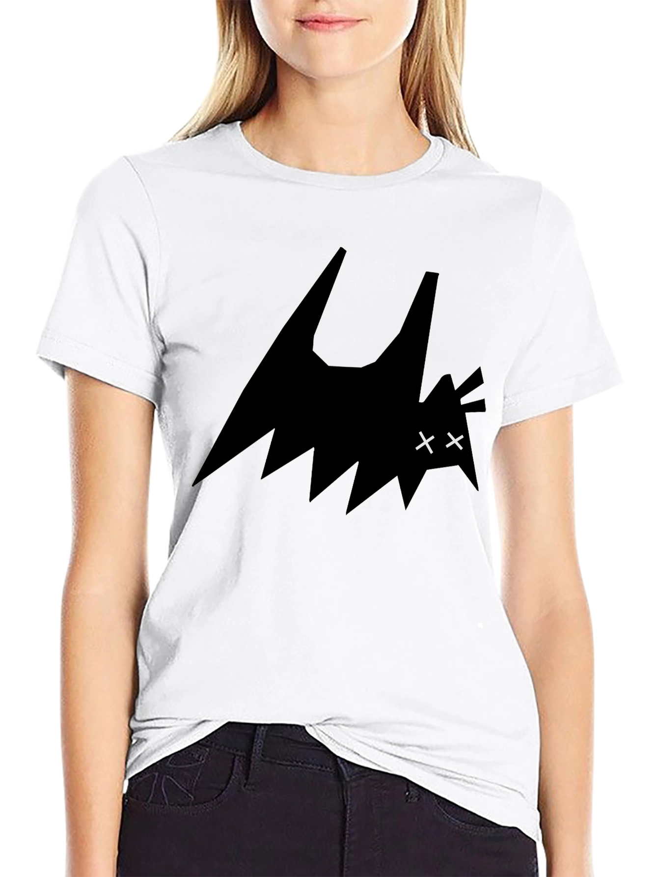 Mens Black Graphic Tee - Abstract Bat Design