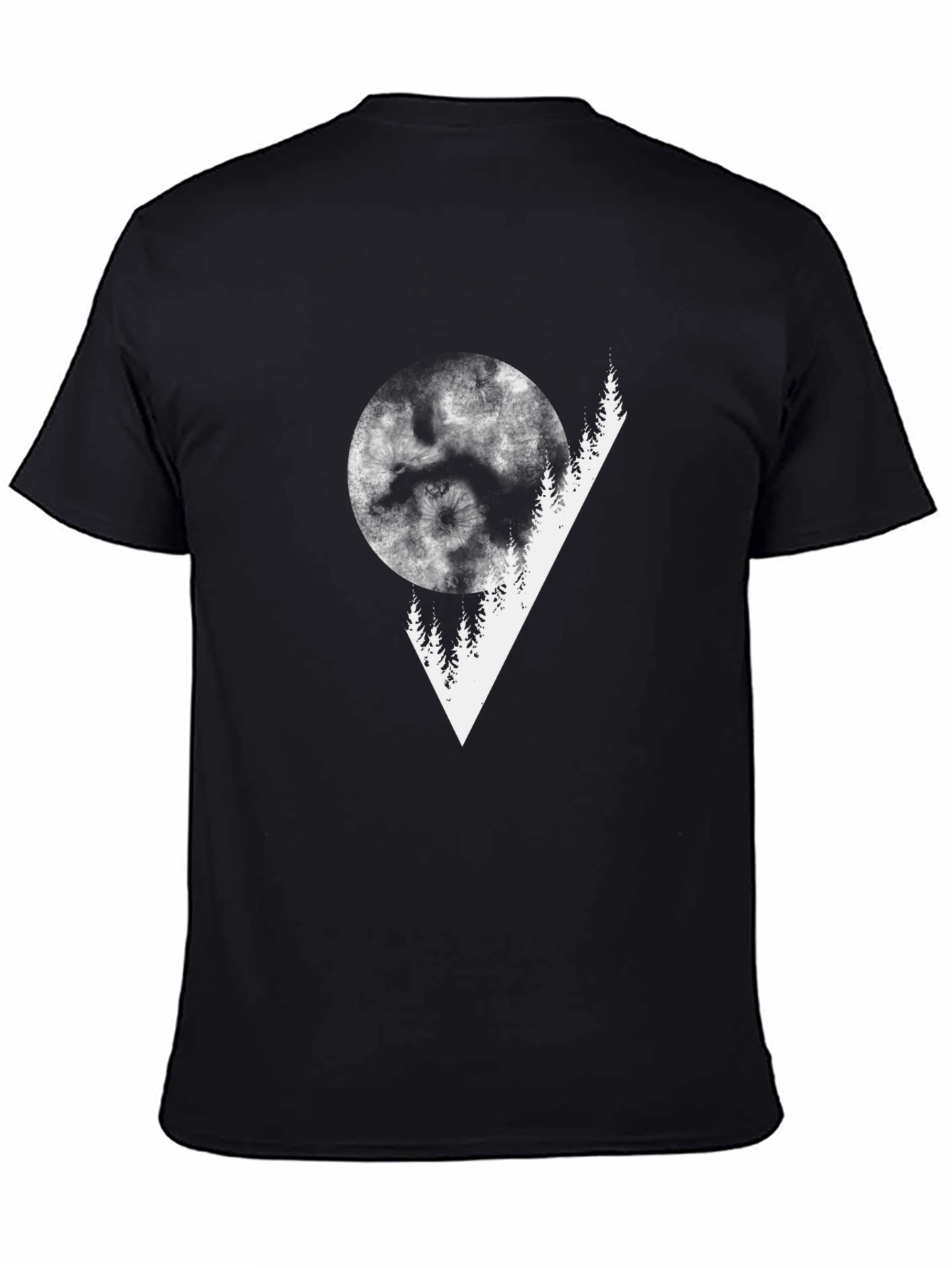 Abstract Moon & Trees Graphic Tee - Black