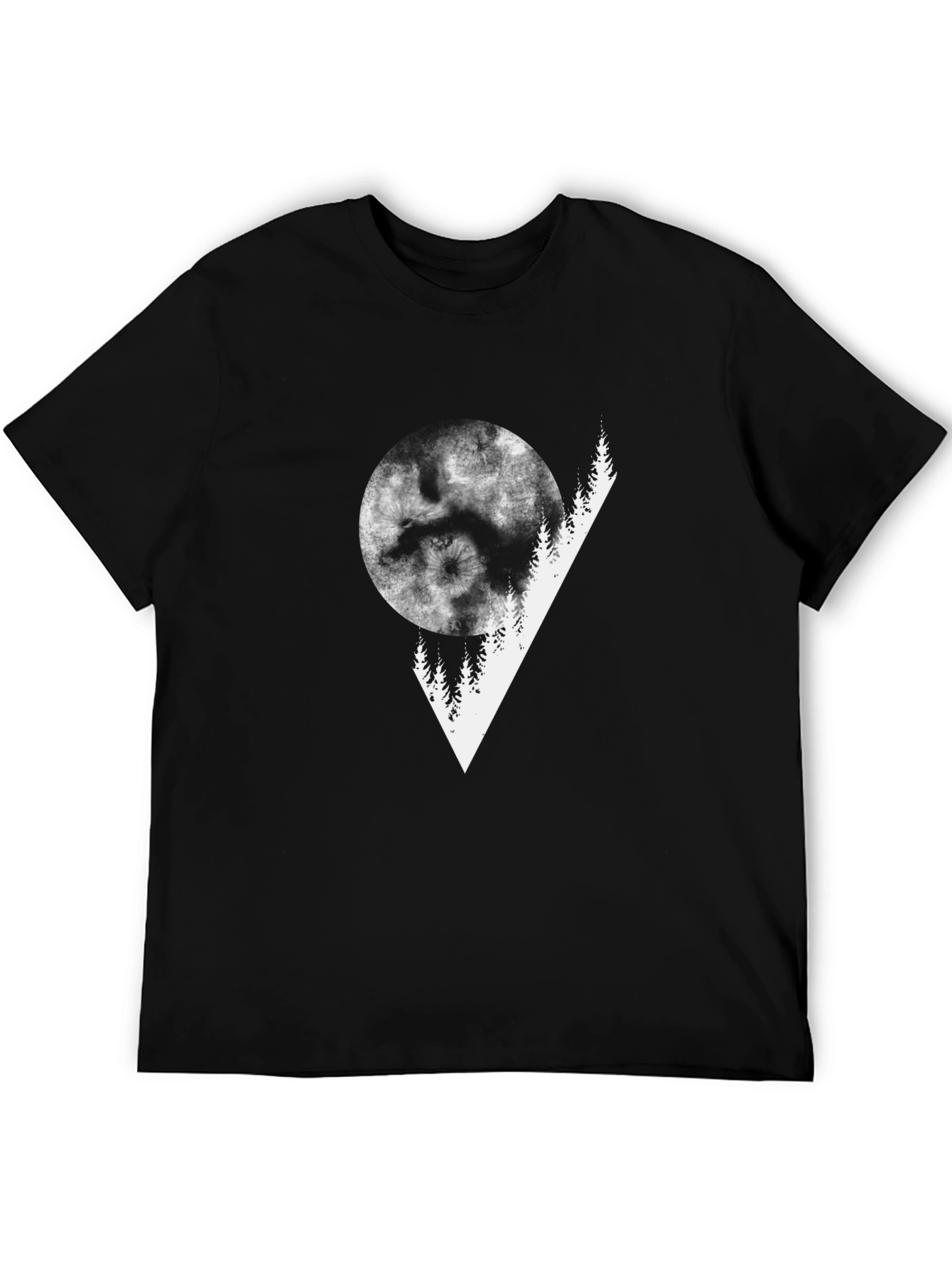 Abstract Moon & Trees Graphic Tee - Black