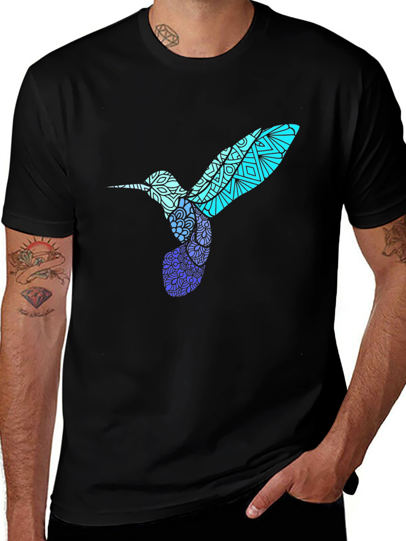 Hummingbird Graphic Tee - Stylish Mens Black T-Shirt