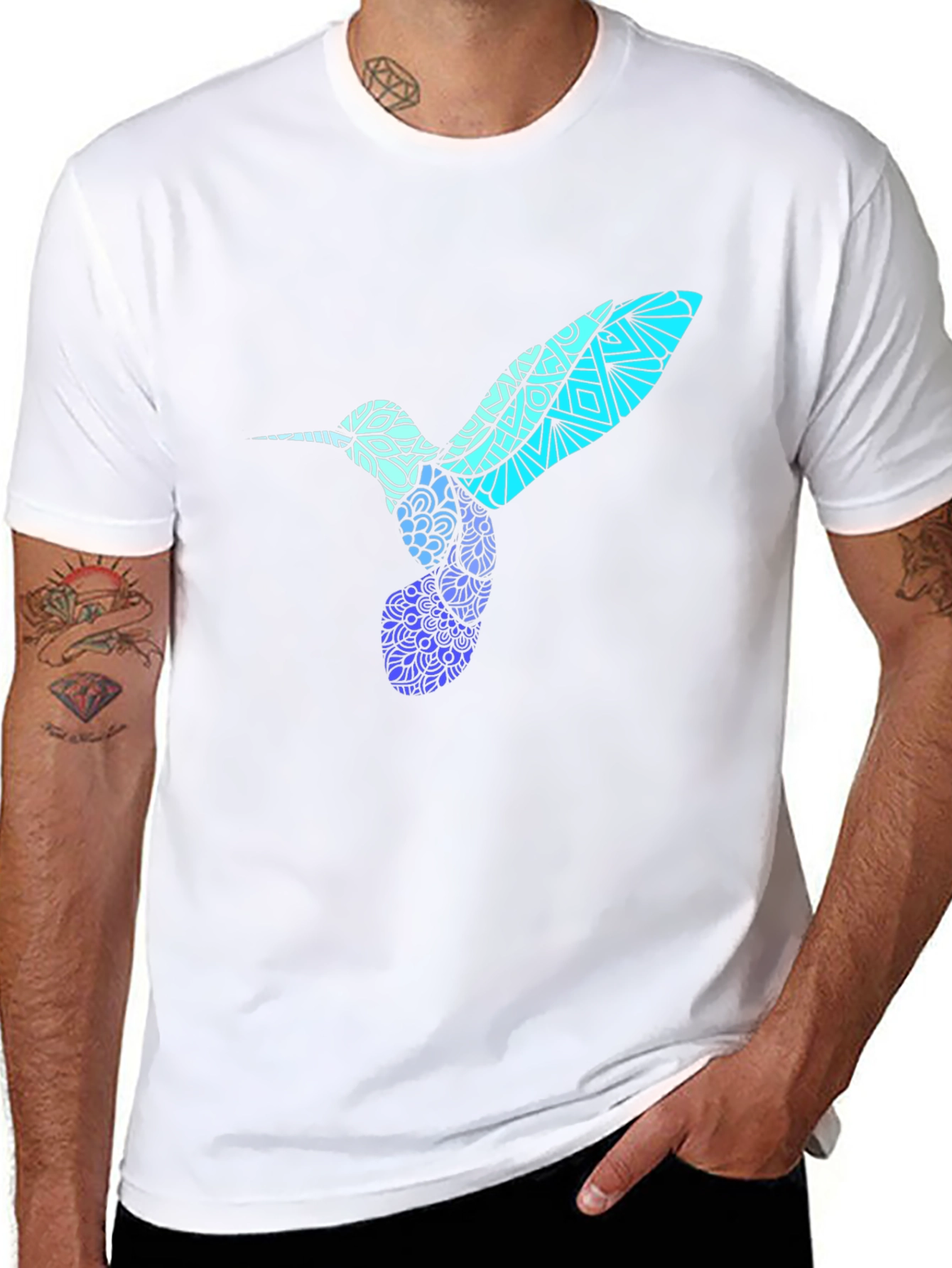 Hummingbird Graphic Tee - Stylish Mens Black T-Shirt