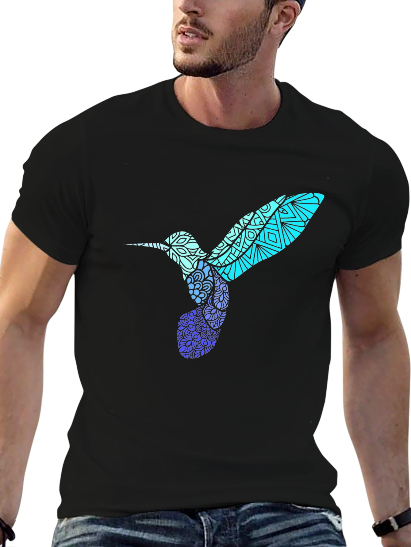 Hummingbird Graphic Tee - Stylish Mens Black T-Shirt