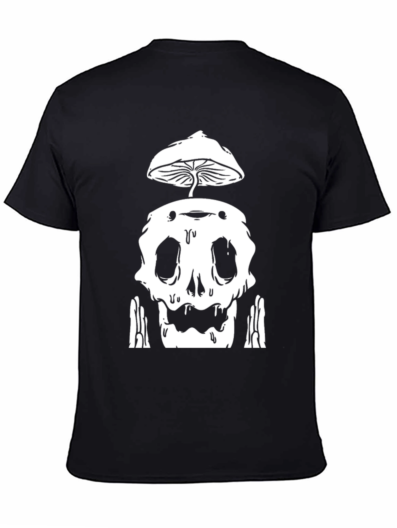 Mushroom Skull Graphic Tee - Black Cotton T-Shirt