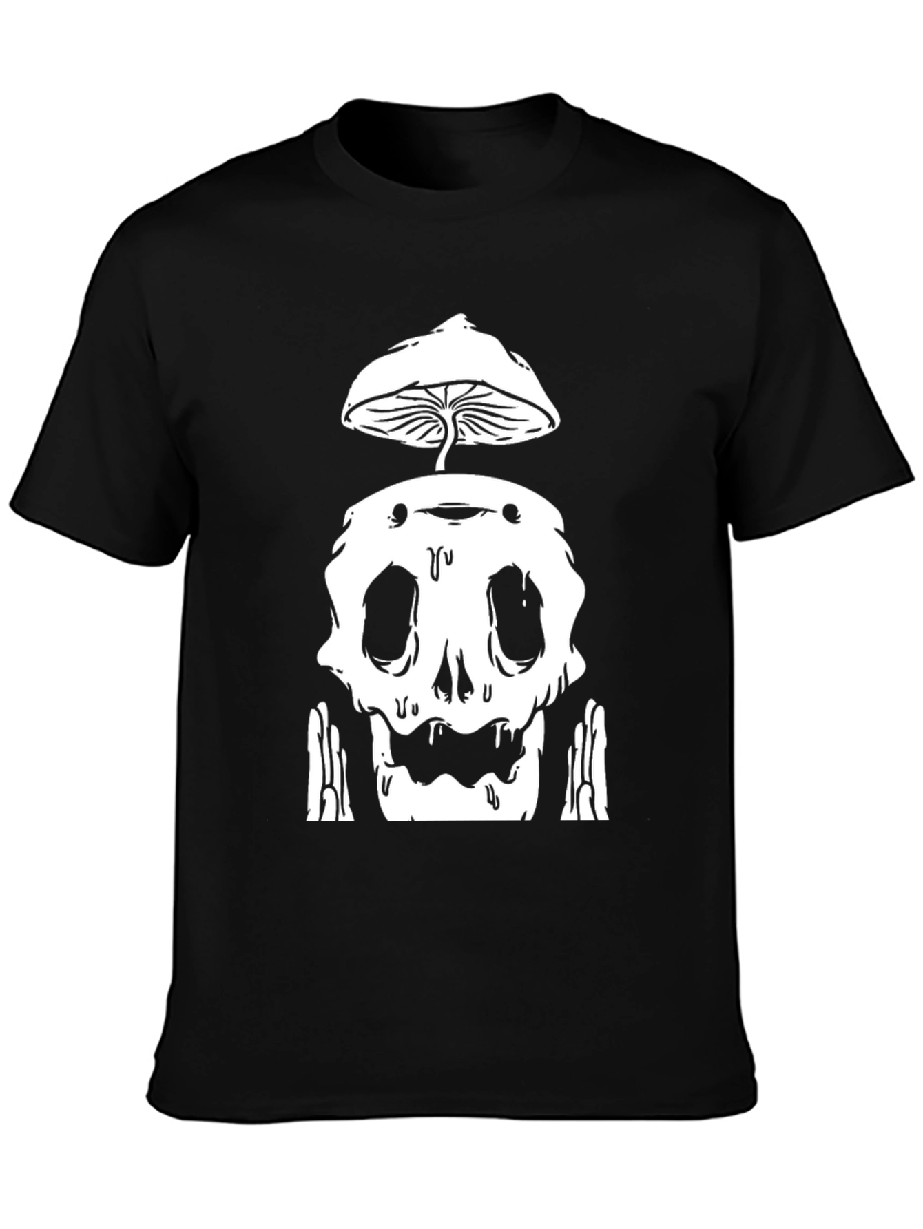 Mushroom Skull Graphic Tee - Black Cotton T-Shirt