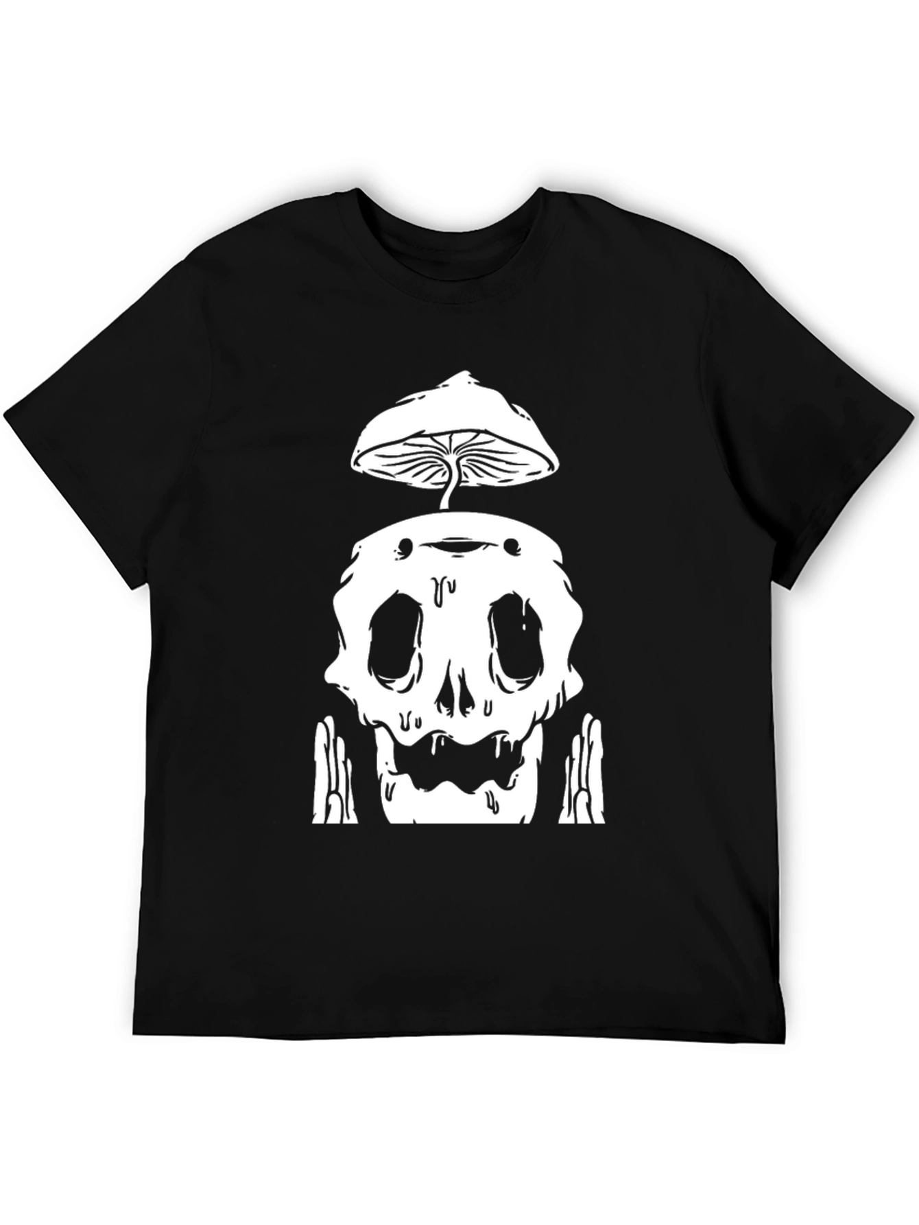Mushroom Skull Graphic Tee - Black Cotton T-Shirt