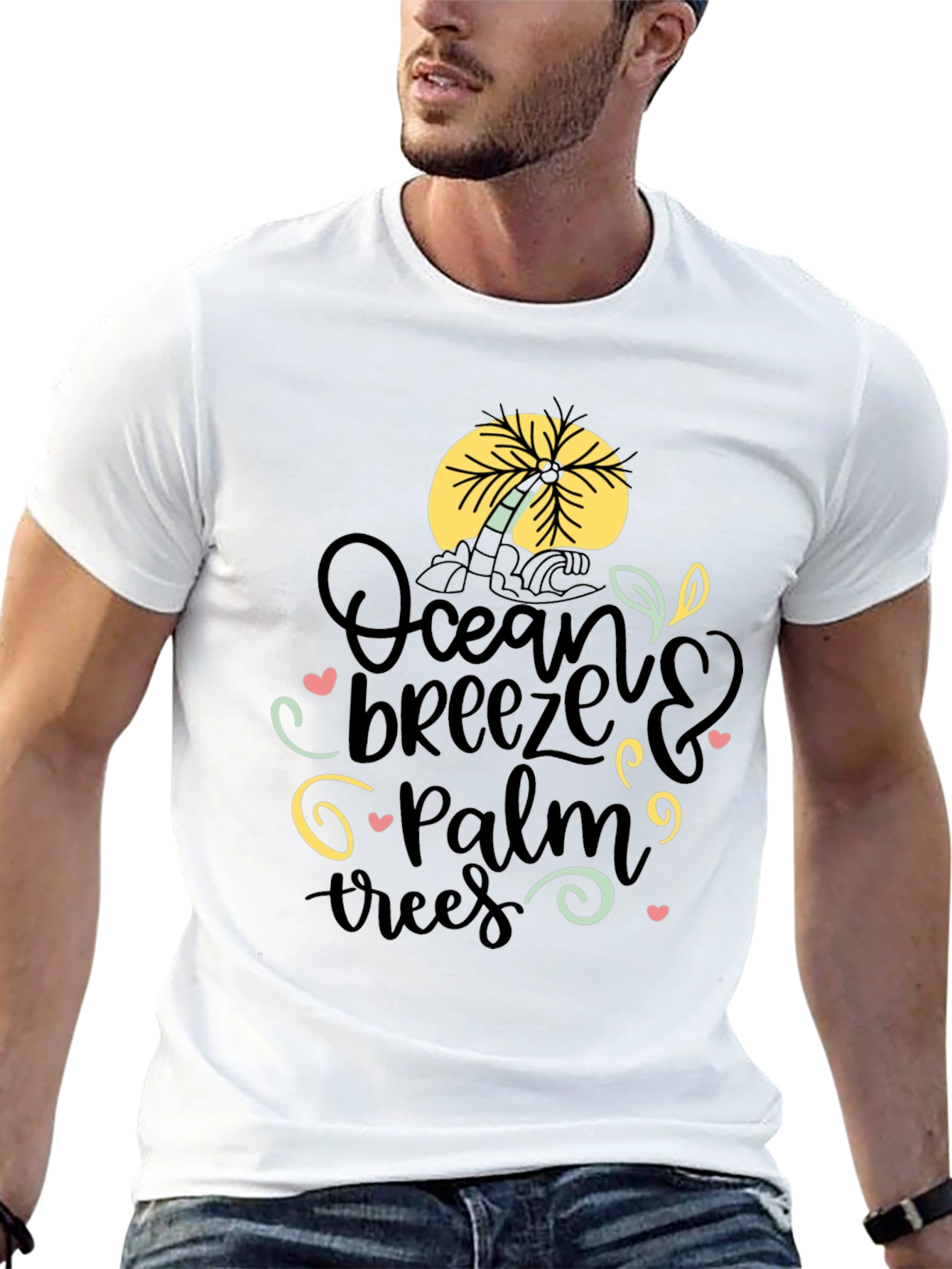 Ocean Breeze Palm Trees Graphic Tee - Black