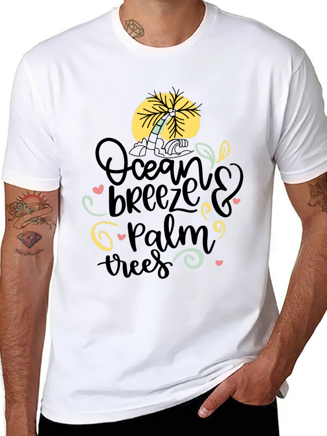 Ocean Breeze Palm Trees Graphic Tee - Black