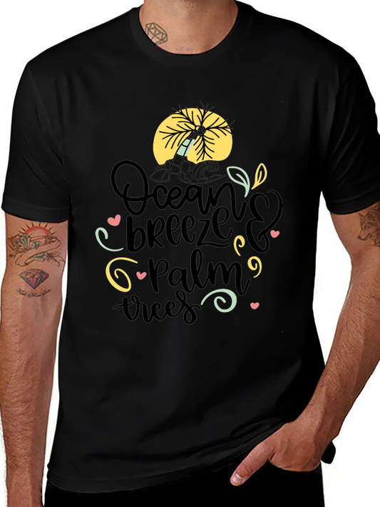 Ocean Breeze Palm Trees Graphic Tee - Black