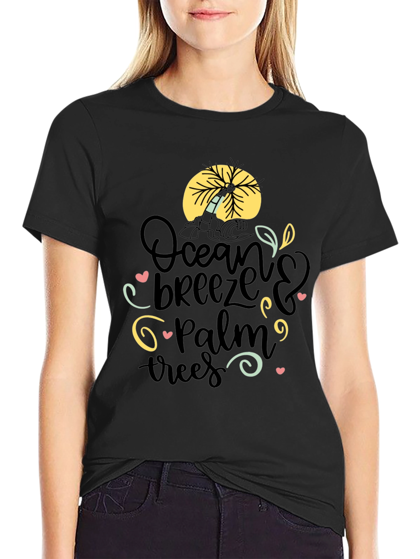 Ocean Breeze Palm Trees Graphic Tee - Black