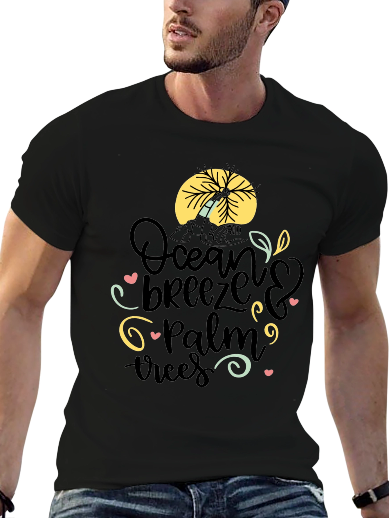 Ocean Breeze Palm Trees Graphic Tee - Black