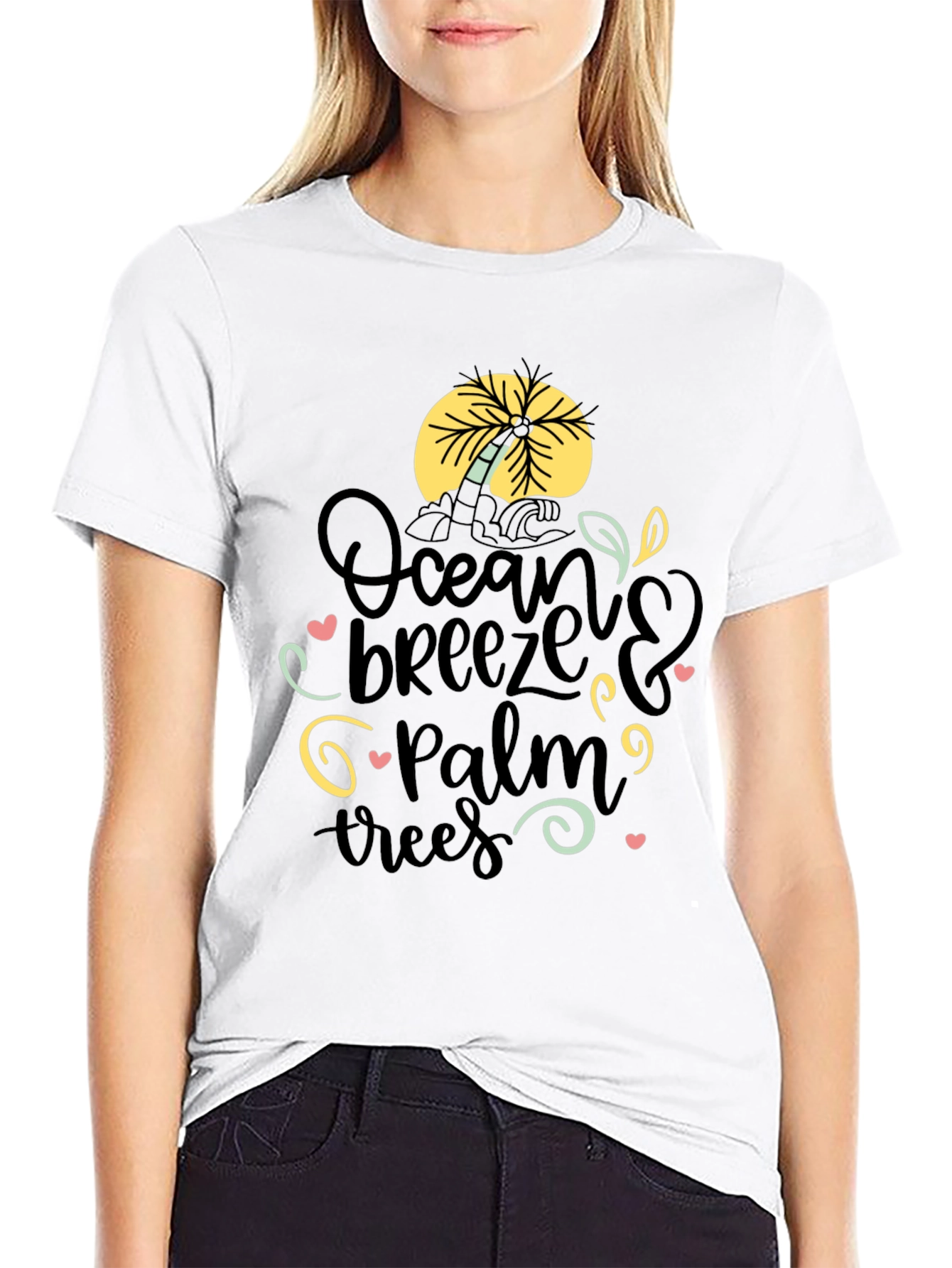Ocean Breeze Palm Trees Graphic Tee - Black
