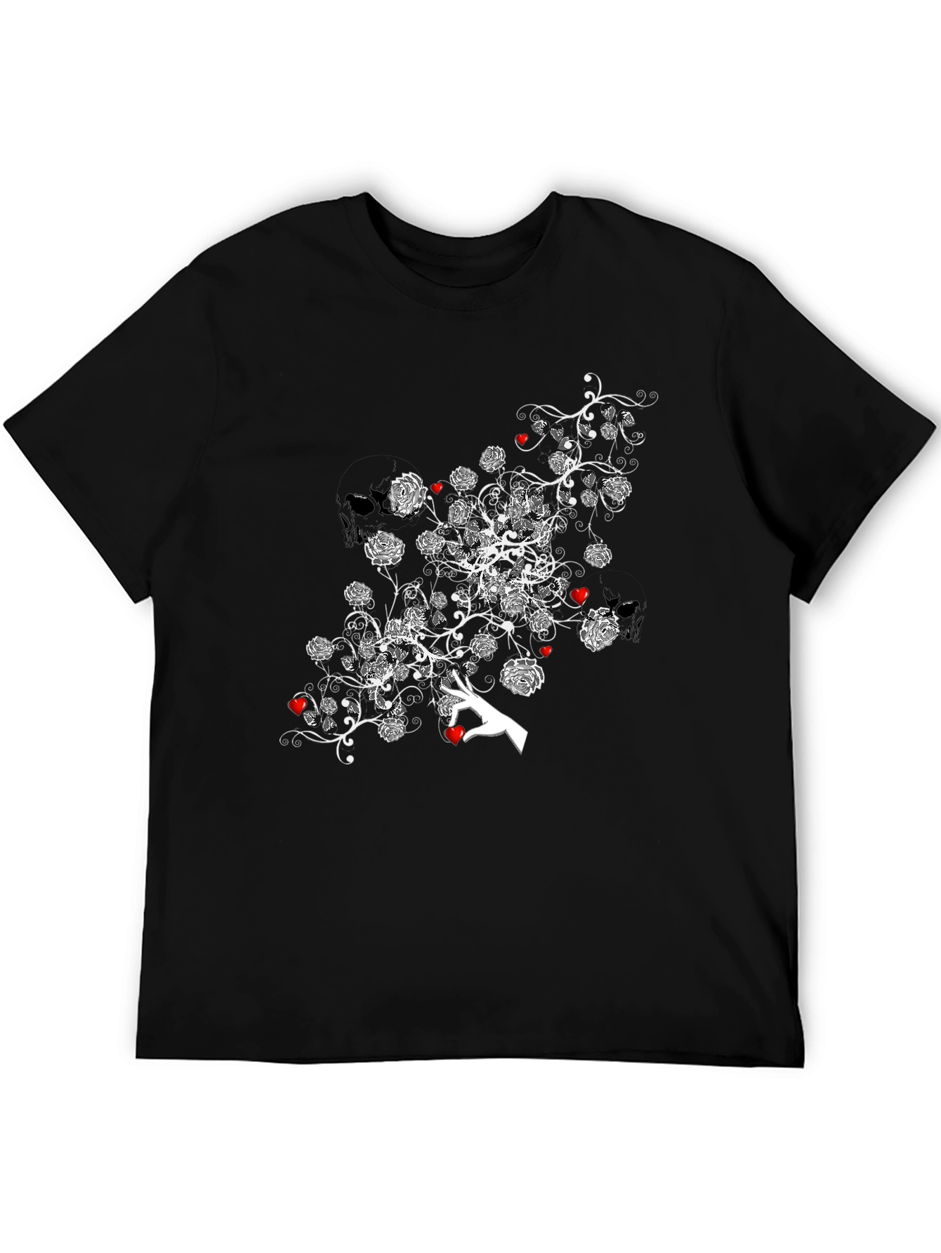 Floral Heart Tee - Stylish Black Graphic T-Shirt