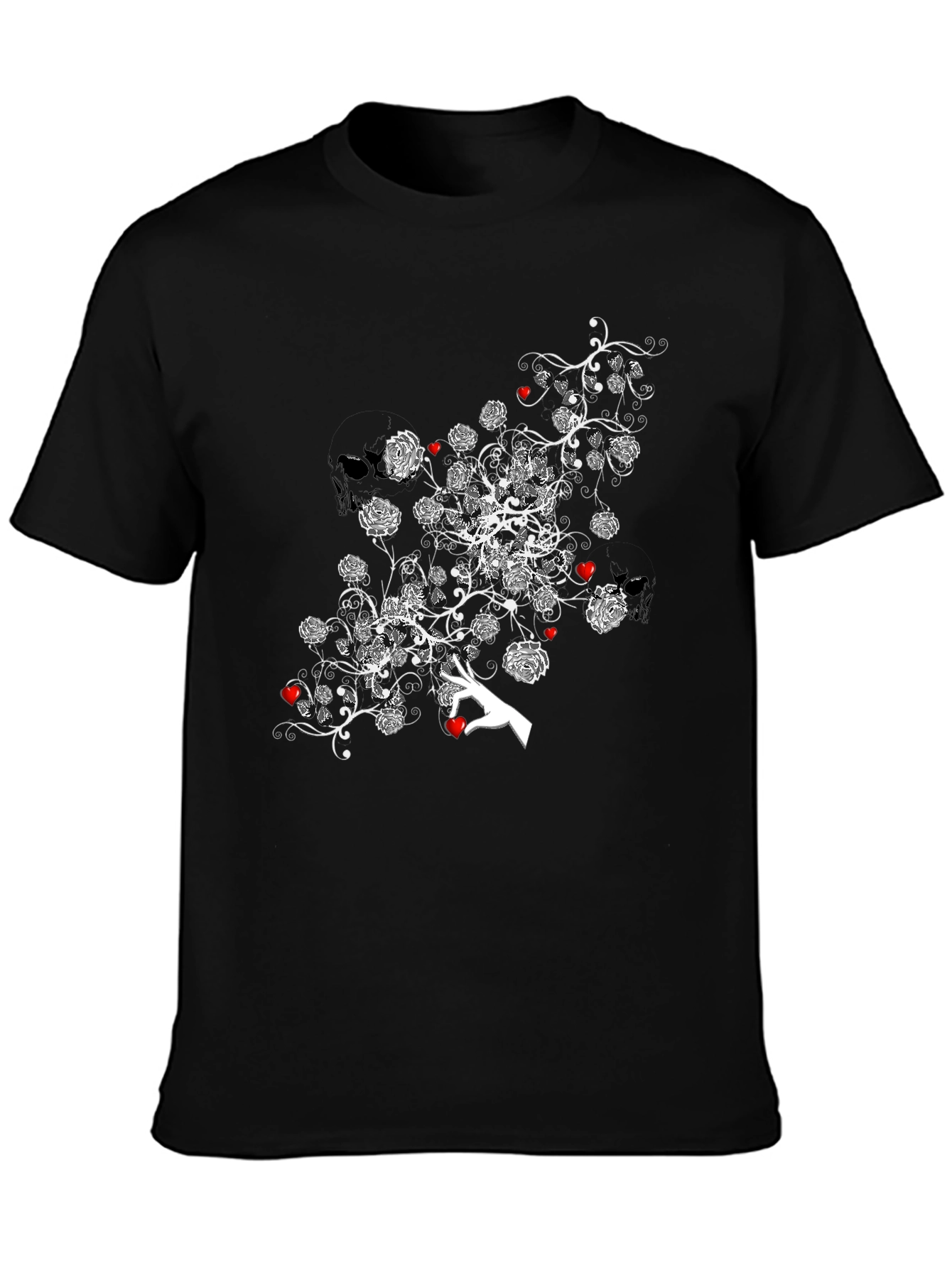 Floral Heart Tee - Stylish Black Graphic T-Shirt