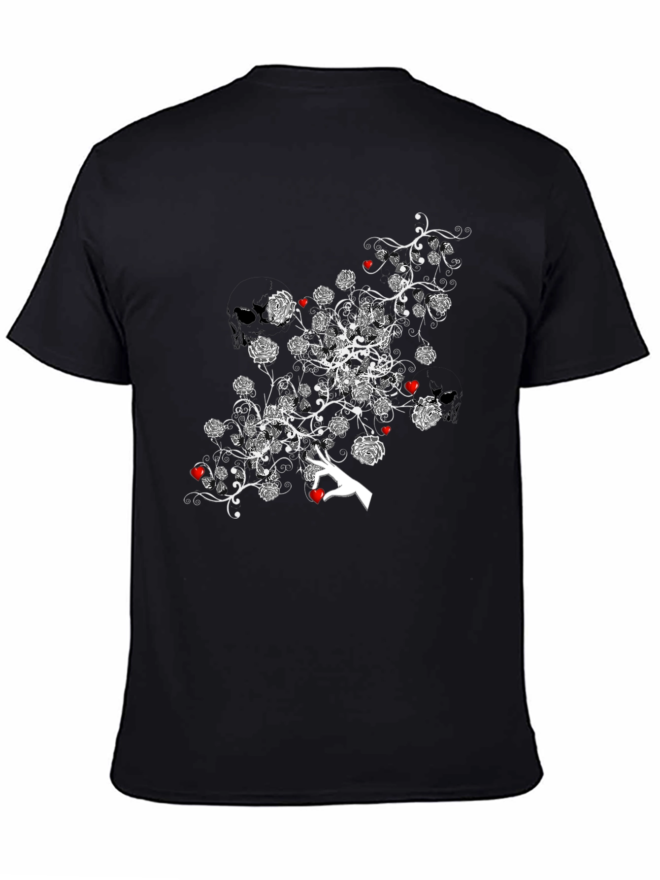 Floral Heart Tee - Stylish Black Graphic T-Shirt