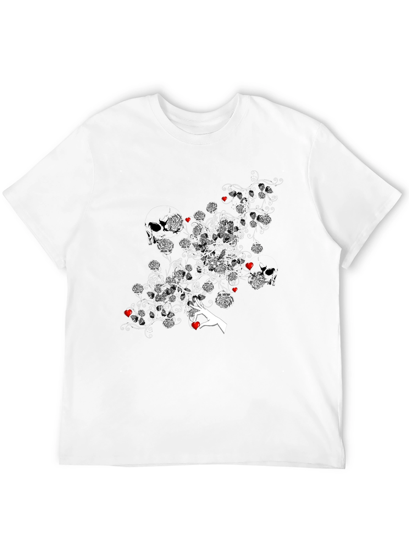 Floral Heart Tee - Stylish Black Graphic T-Shirt