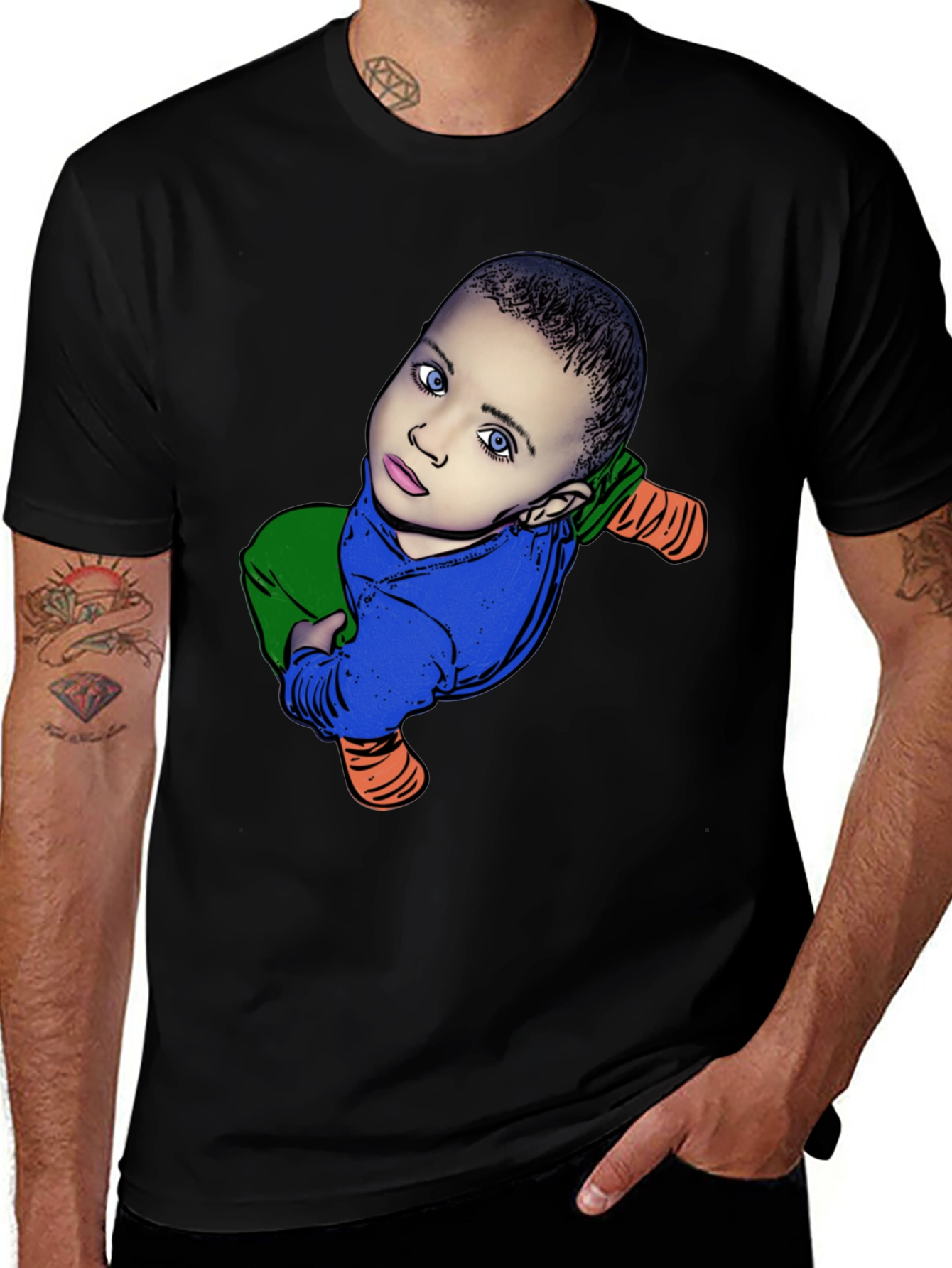 Baby Cartoon Graphic Black T-Shirt