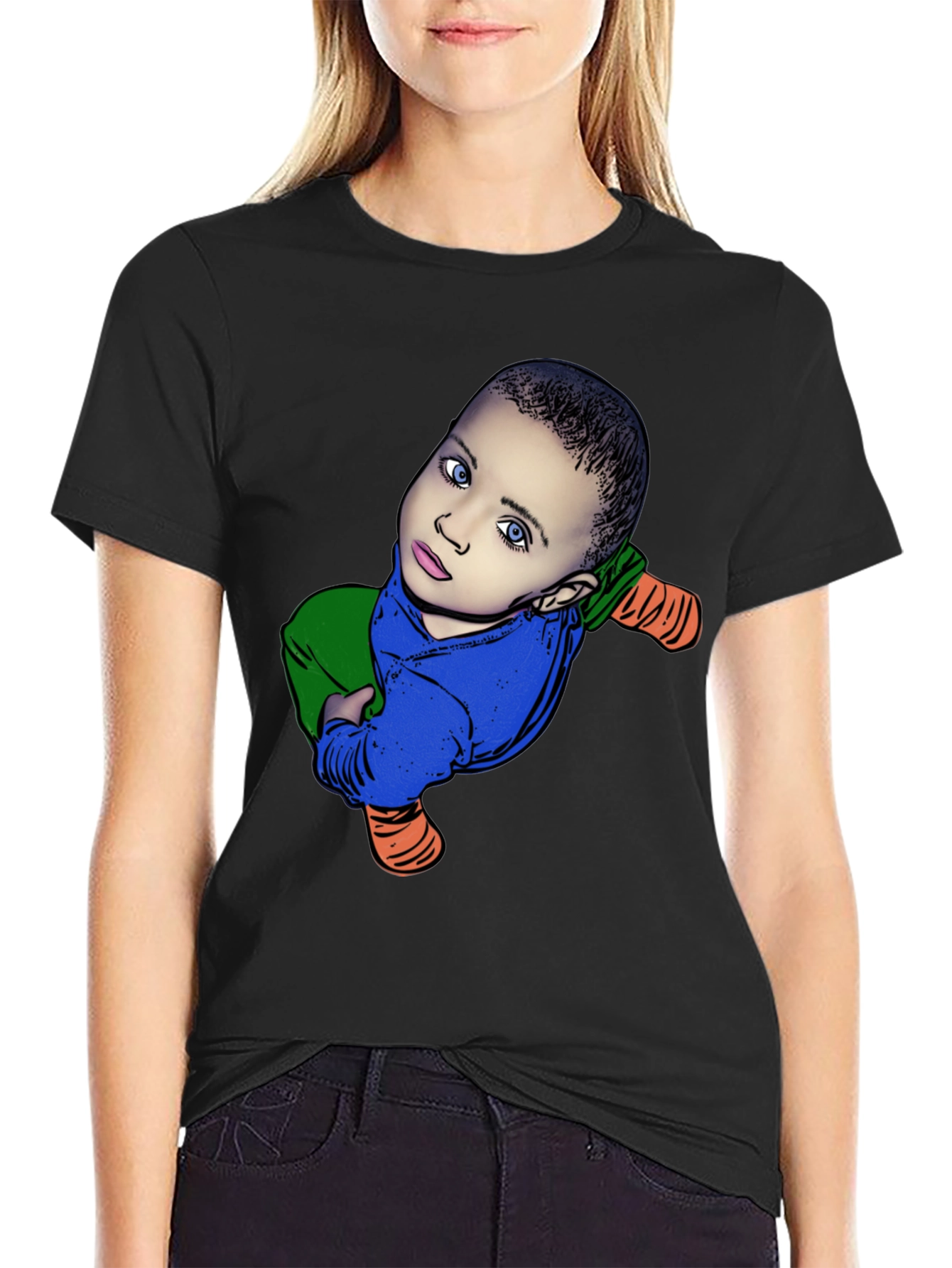 Baby Cartoon Graphic Black T-Shirt