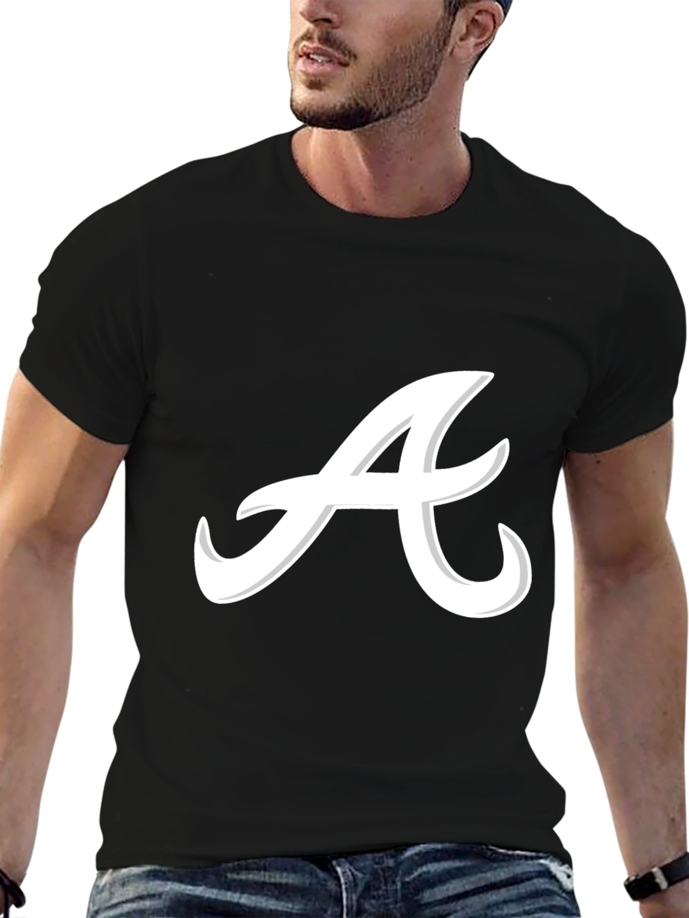Stylish Black Tee with Script A Design