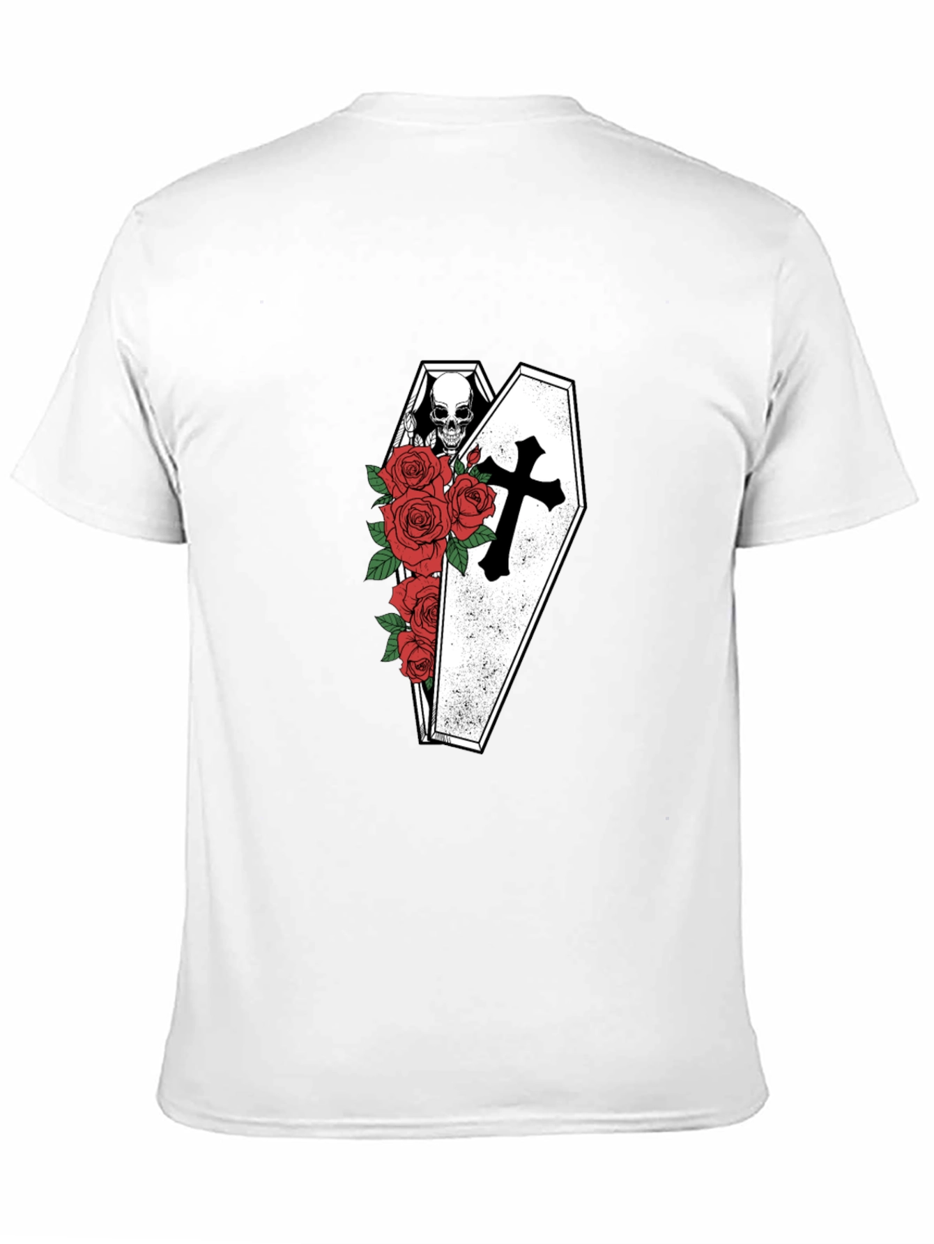 Skull in Coffin with Roses Graphic Tee - Black