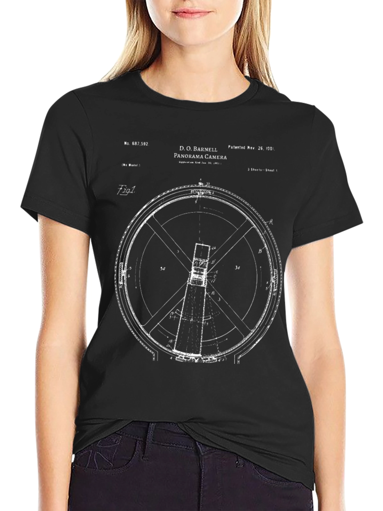 Panorama Camera Blueprint Graphic Tee - Black Cotton