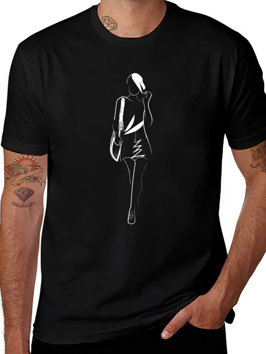 Black T-Shirt with Chic White Woman Design